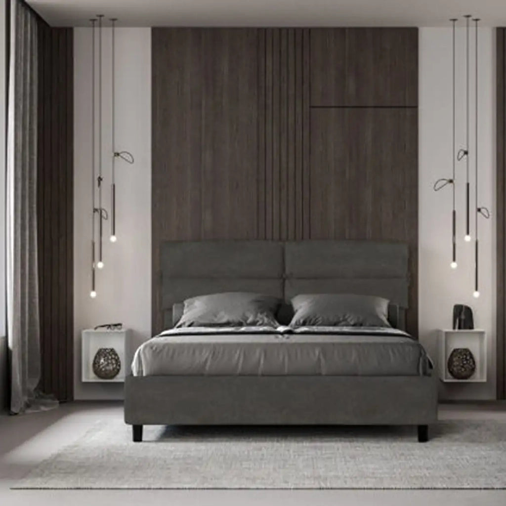 Letto matrimoniale contenitore imbottito 160x200 microfibra grigio Nandy