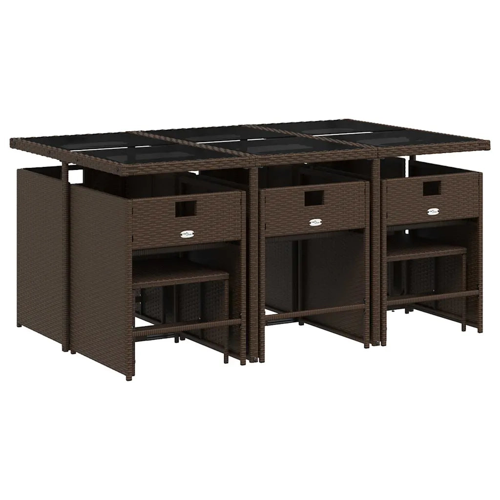 Set da Pranzo da Giardino 11 pz con Cuscini Polyrattan Marrone 3211149