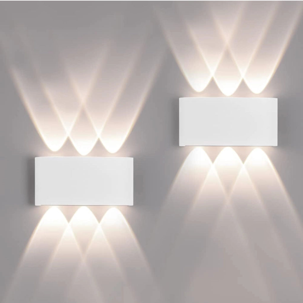 Set 2 Pezzi Applique LED da Parete 6 LED Design Mezzaluna IP65 Interno/Esterno Luce Naturale o Fredda Nero o Bianco Luce Naturale - Bianco