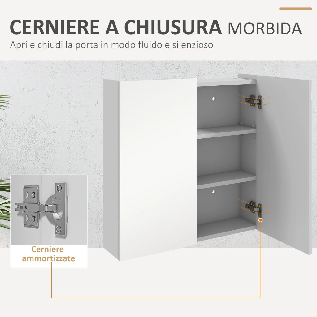 Armadietto a Specchio ¨C zephmum ¨C 3 Ripiani Regolabili, Legno e Vetro, Bianco, 60x15x60 cm