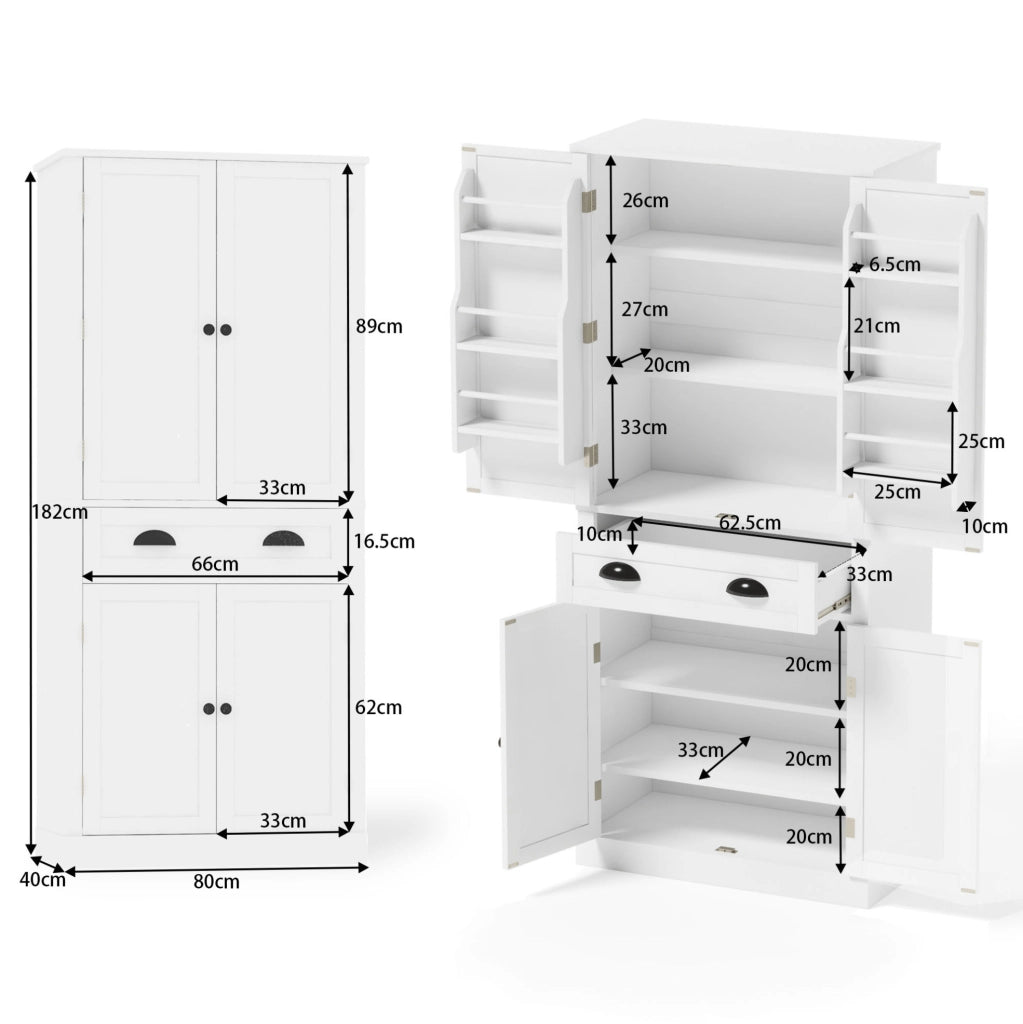 Credenza dispensa alta 80x40x182 cm con 4 ante e cassetto