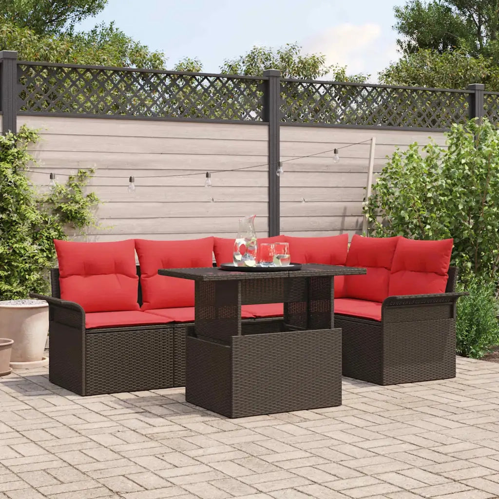 Set Divano da Giardino 6 pcs Marrone Rattan in Polipropilene