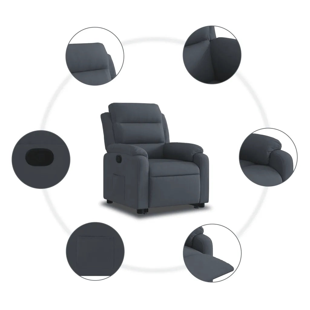 Poltrona | Sedia Relax Alzapersona Reclinabile Grigio Scuro in Velluto
