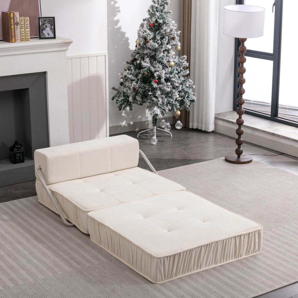 Divano letto modulare pieghevole con funzione letto e moduli separabili in ciniglia - bianco 186×93×44.5 cm
