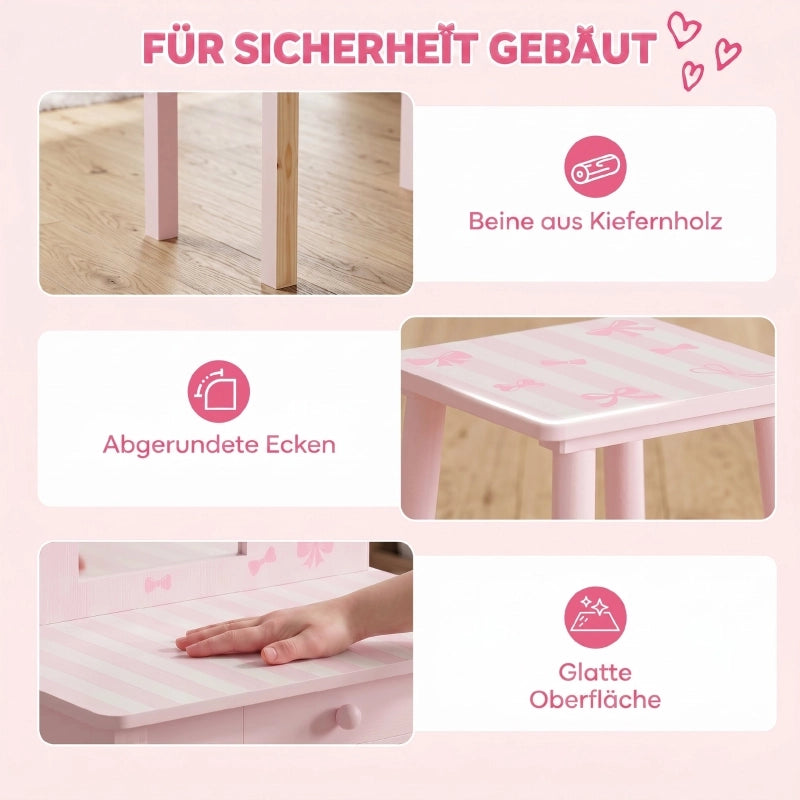 TAVOLO TOELETTA 2 in 1 con specchio rimovibile e cassetto, Rosa