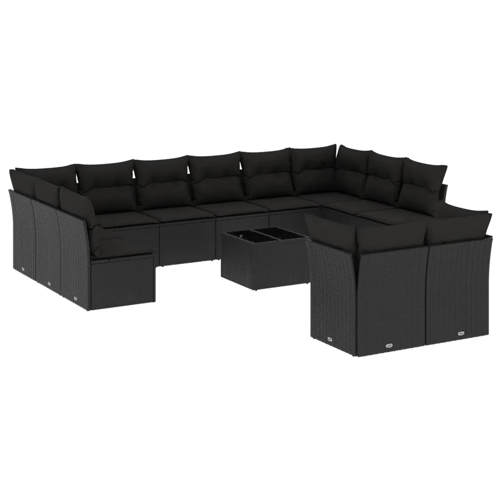 Set Divani da Giardino 13pz con Cuscini Nero in Polyrattan