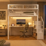 Letto a soppalco 140x200 cm con scrivania, LED e scala