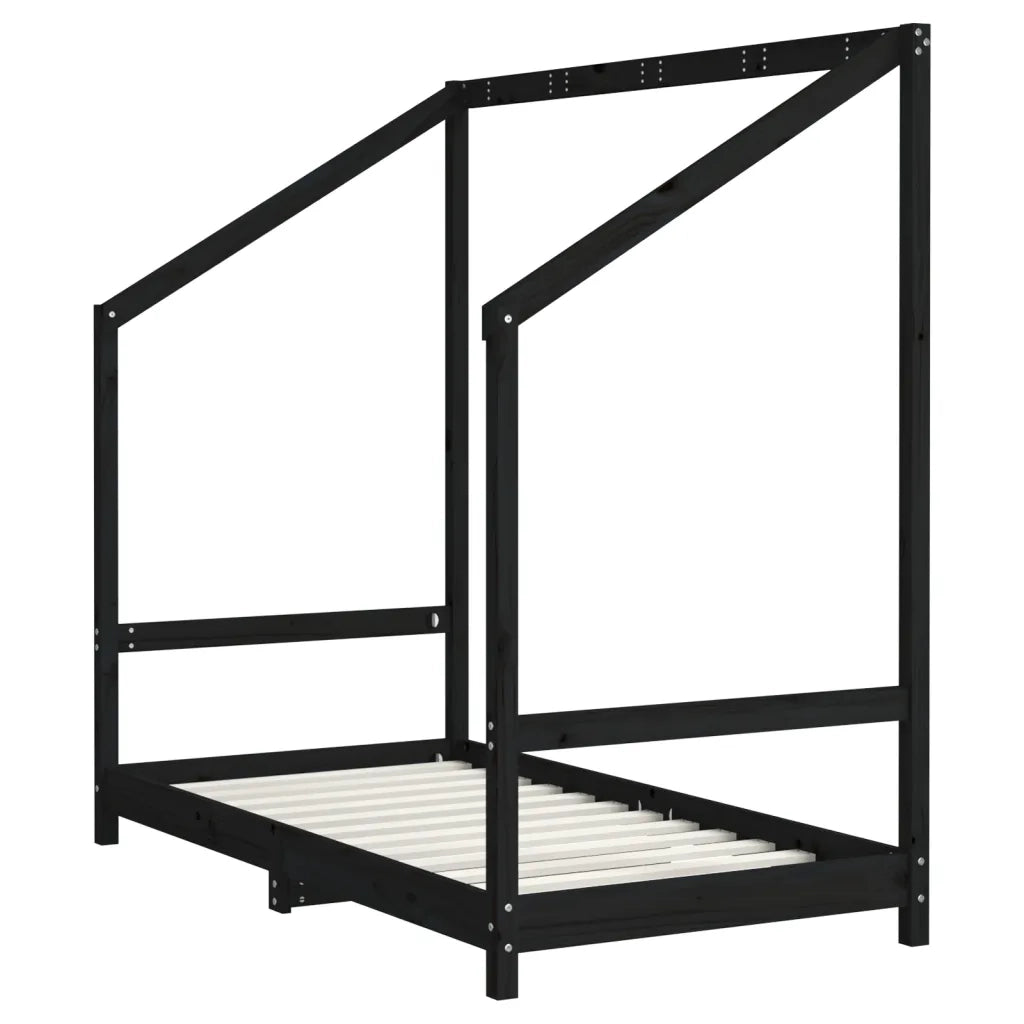 Giroletto per Bambini | Letto Infantile | Lettino Nero 80x160 cm in Legno Massello di Pino