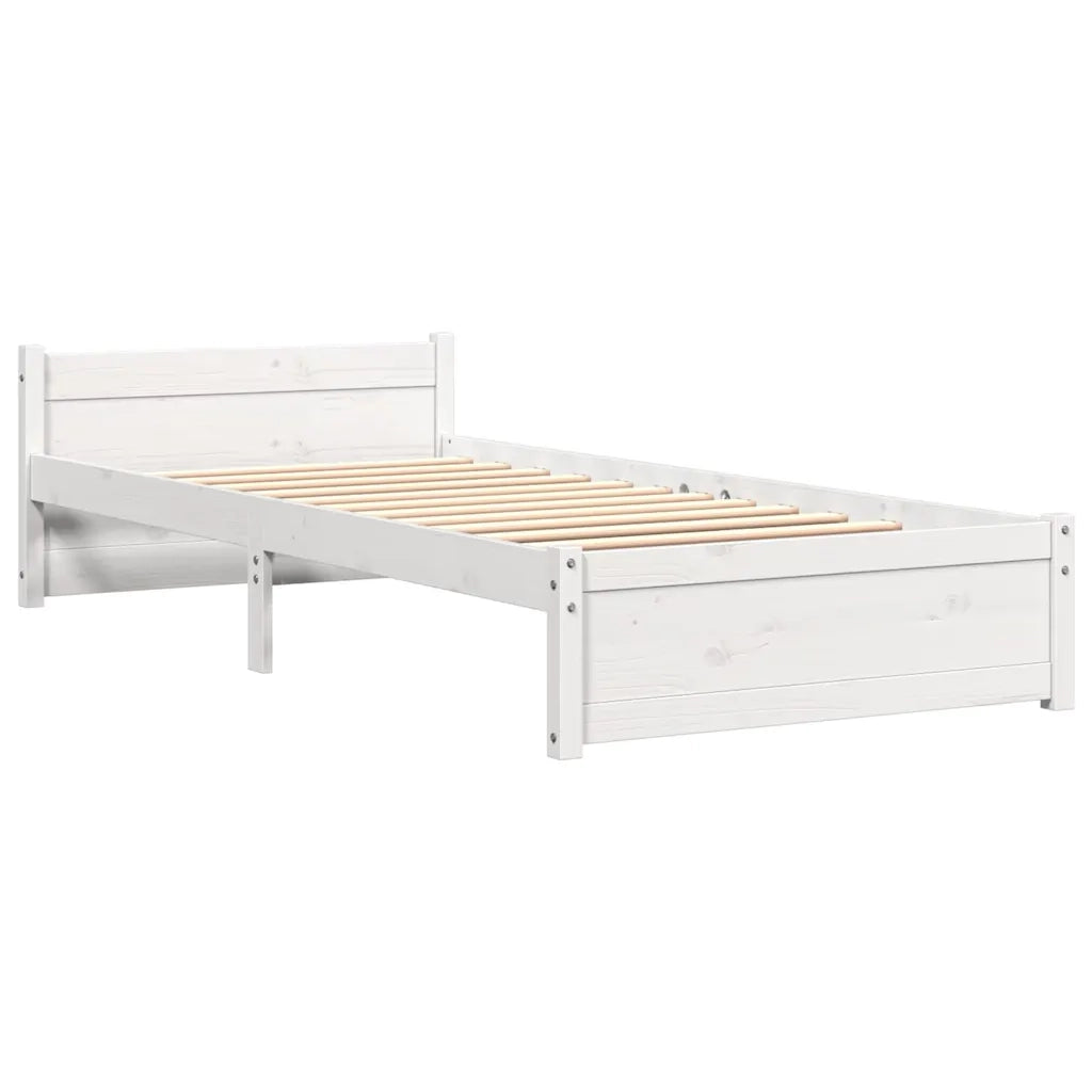 Letto singolo | Letto per adulti | Giroletto Bianco in Legno Massello 90x190 cm Single