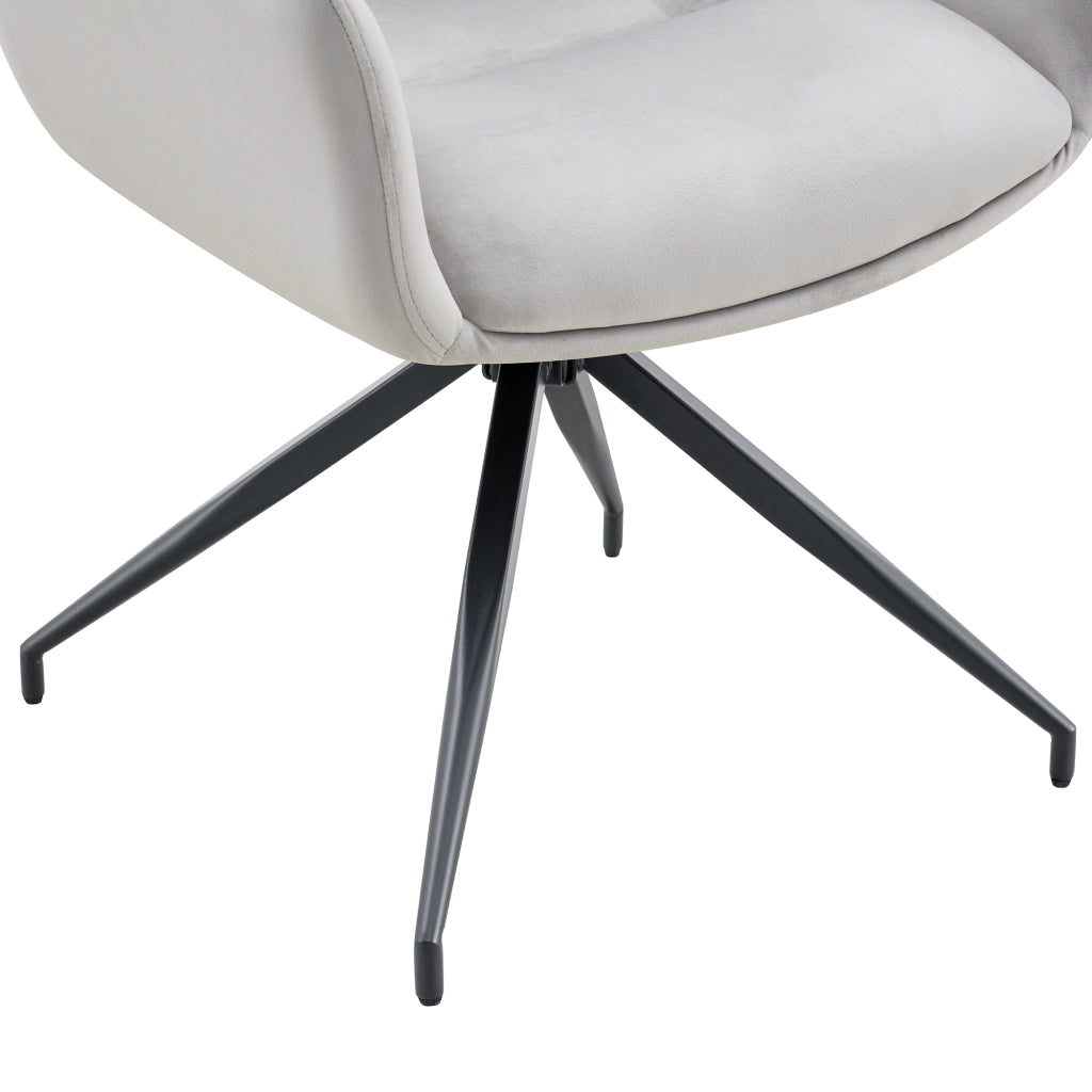 Sedia da pranzo girevole 360° con braccioli in tessuto grigio chiaro e metallo nero