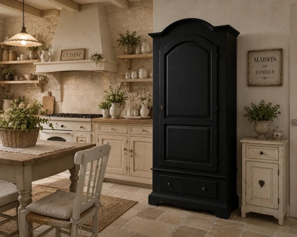 Armadio shabby chic 1 porta legno nero opaco 96x56x196 - Mobili 2G