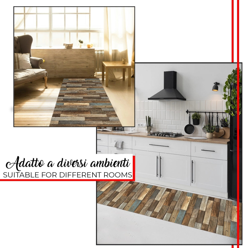 Tappeto Cucina Antimacchia 51x400 cm Stampa HD Alta Definizione Passatoia Gomma Pvc Parquet Colorato