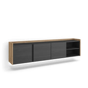 Mobile TV Soggiorno, 207x50x35 cm, Per TV fino a 80", Sospeso, da appendere, LED, Nero e rovere