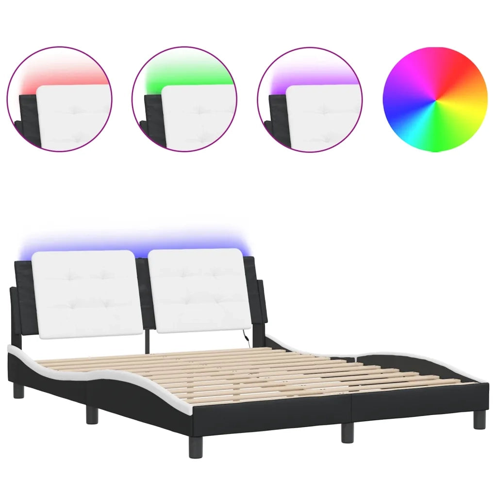 Giroletto con LED senza Materasso-Struttura Letto Zadar Nero e Bianco 160x200 cm