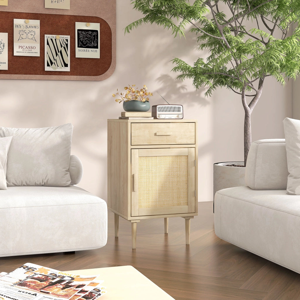 Comodino con cassetto e scaffale in rattan ¨C zephmum ¨C naturale 40x40x68,5 cm