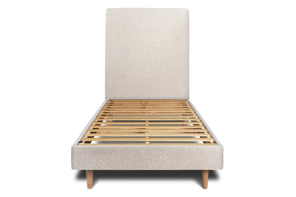 Letto 90x190 cm con testata imbottita - tessuto bouclé