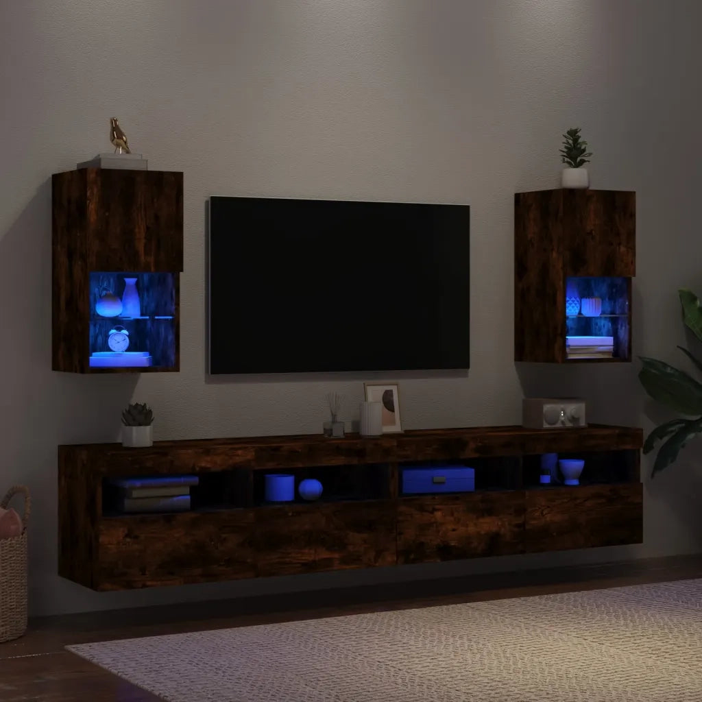 Mobili Porta TV con Luci LED 2 pz Rovere Fumo 30,5x30x60 cm 836996