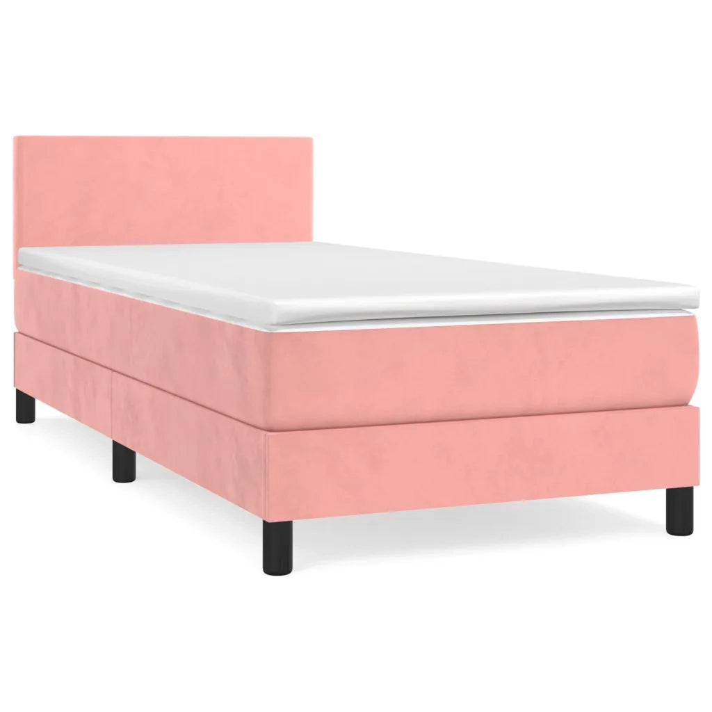Giroletto a Molle con Materasso-Struttura Letto Rosa 90x190 cm in Velluto 808132