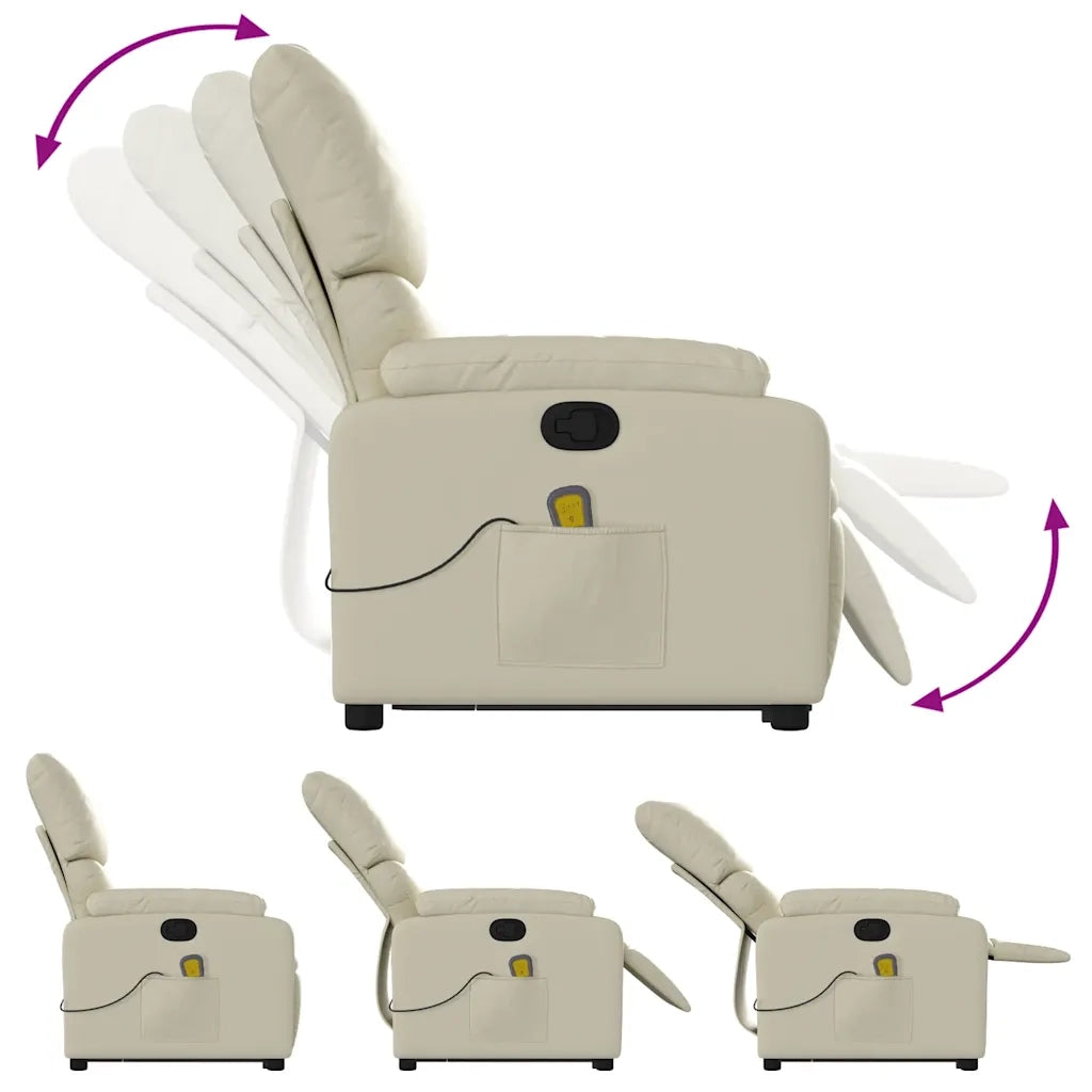 Divano Sedia-Poltrona Alzapersona Reclinabile Massaggio Crema Similpelle 551518