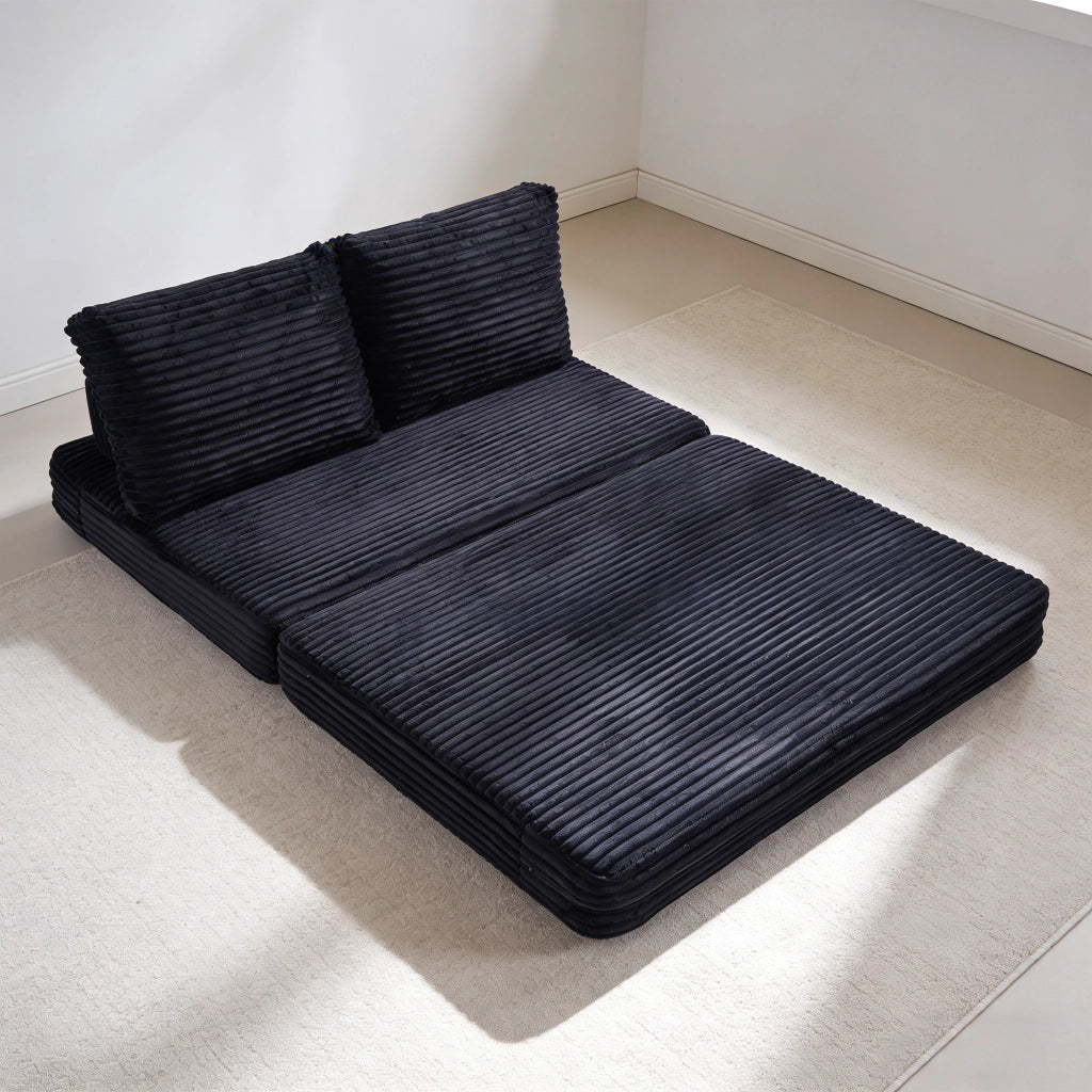 Divano letto 2 in 1 in tessuto nero con schienali rimovibili 150x33x32 cm