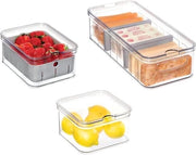 Organizzatori di Cassetta per Frigorifero con Coperchi Set da 5 - Plastica Riciclata - Accessori Cucina - Conserva Alimenti Freschi - Bianco Translucido