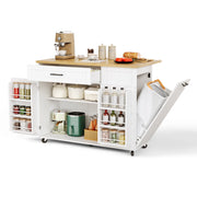 Mobile contenitore da cucina con piano ribaltabile e ruote - in MDF - 130×70×93 cm - bianco