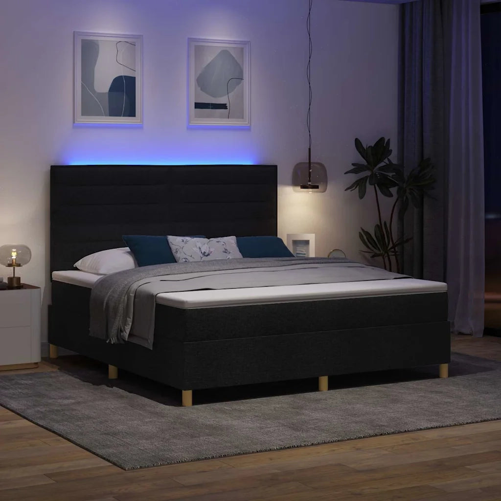 Letto a Sorgente LED con materasso Nero 180 x 200 cm Tessuto 3343042
