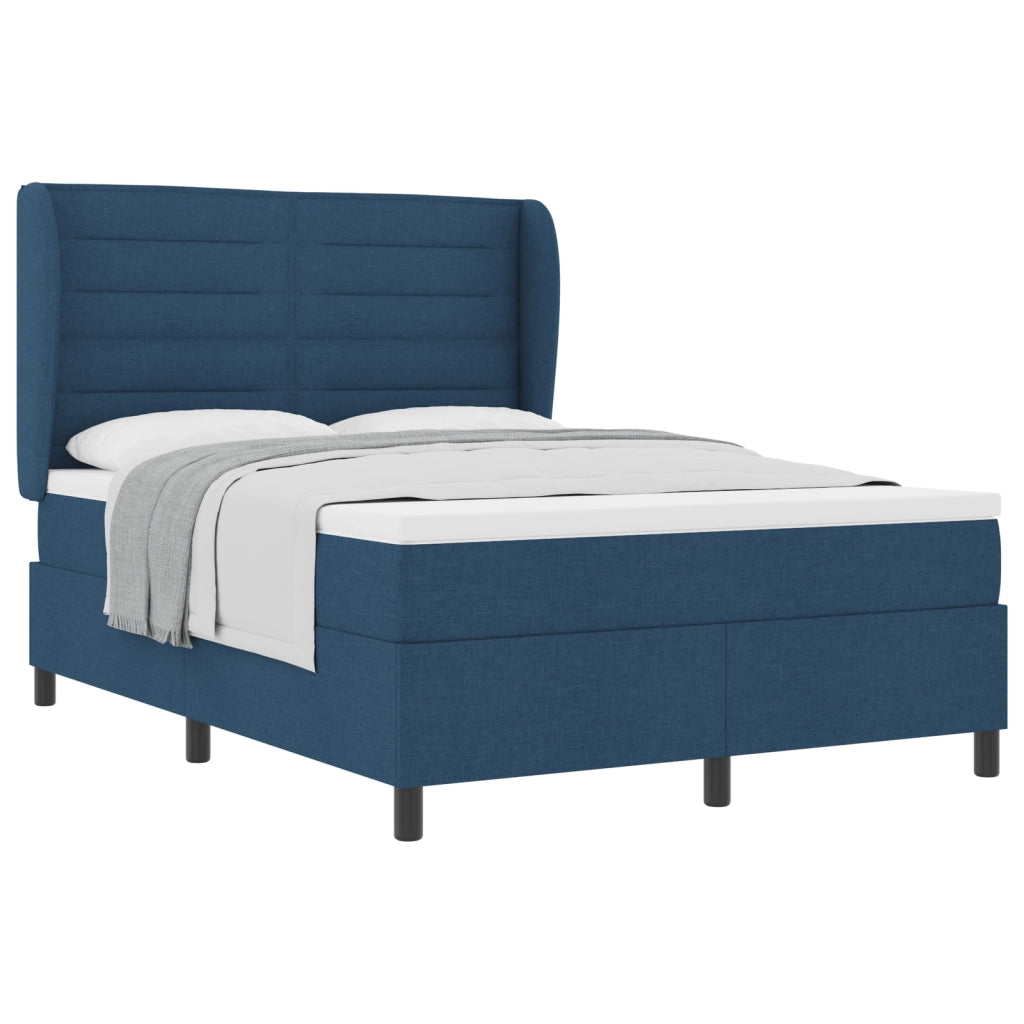 Letto a molle a box con materasso blu 140x190 cm in tessuto