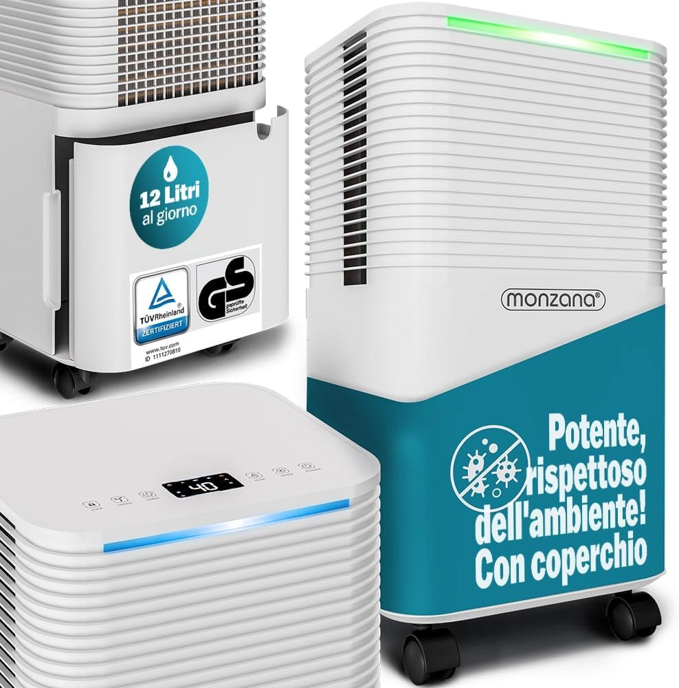 ® Deumidificatore Casa 12L/Giorno con Display LED e Timer 24h, Portatile per 15-20m², Deumidificatore Casa Muffa e Purificatore d'Aria Efficiente
