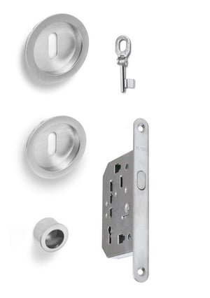 kit x porte scorrevole con coppia nicchie tonda con chiave snodata, finitura cromo satinato cod:ferx.8553