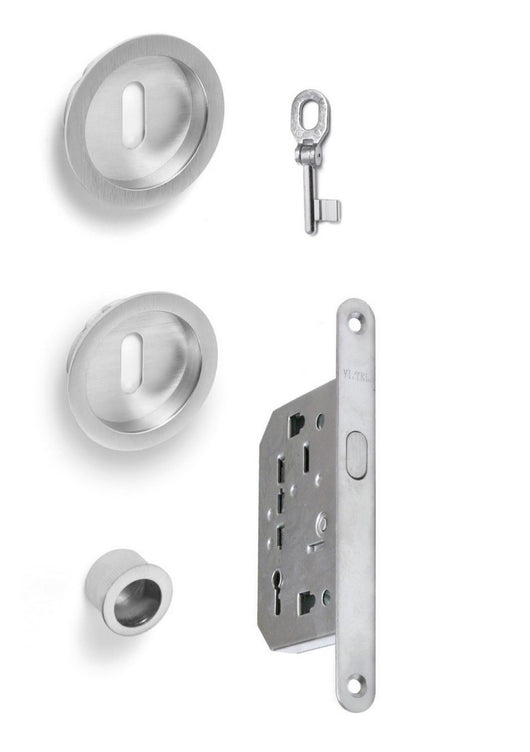 kit x porte scorrevole con coppia nicchie tonda con chiave snodata, finitura cromo satinato cod:ferx.8553