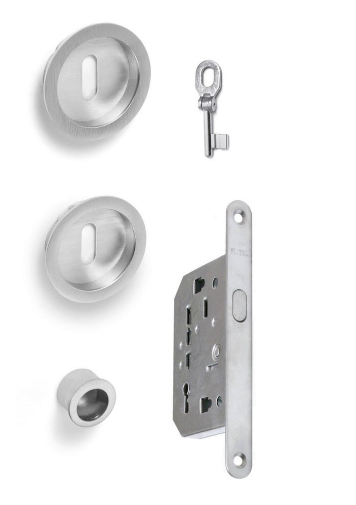 kit x porte scorrevole con coppia nicchie tonda con chiave snodata, finitura cromo satinato cod:ferx.8553
