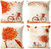 Decorazioni per divano 45 x 45 cm - 4 pezzi - Decorazione autunnale - Motivo foglie di quercia - Materiale di lino - Per divano/soggiorno - Decorazioni per cuscini