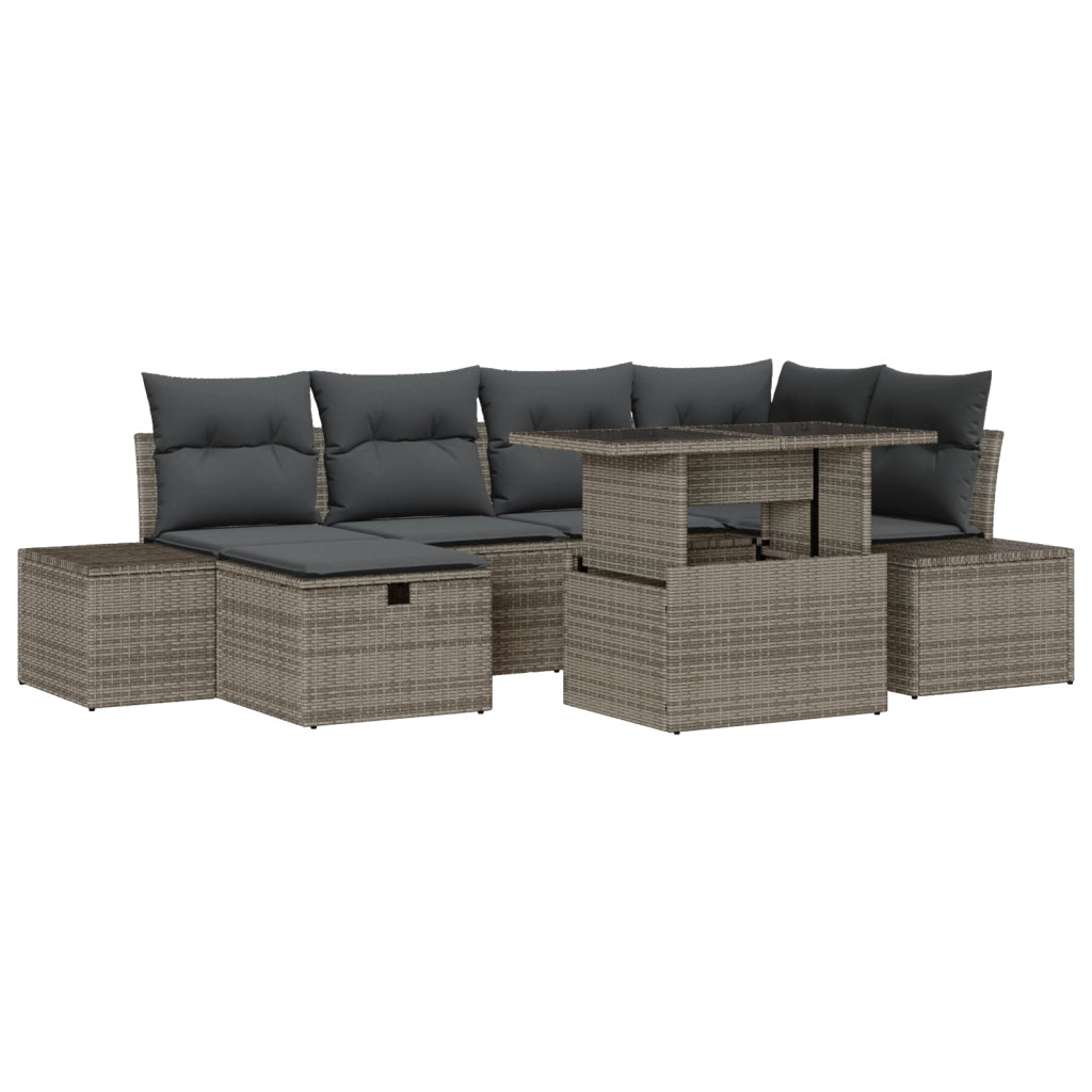 Set Divano da Giardino di 7 Pezzi con Cuscini Grigio Rattan Polietilene