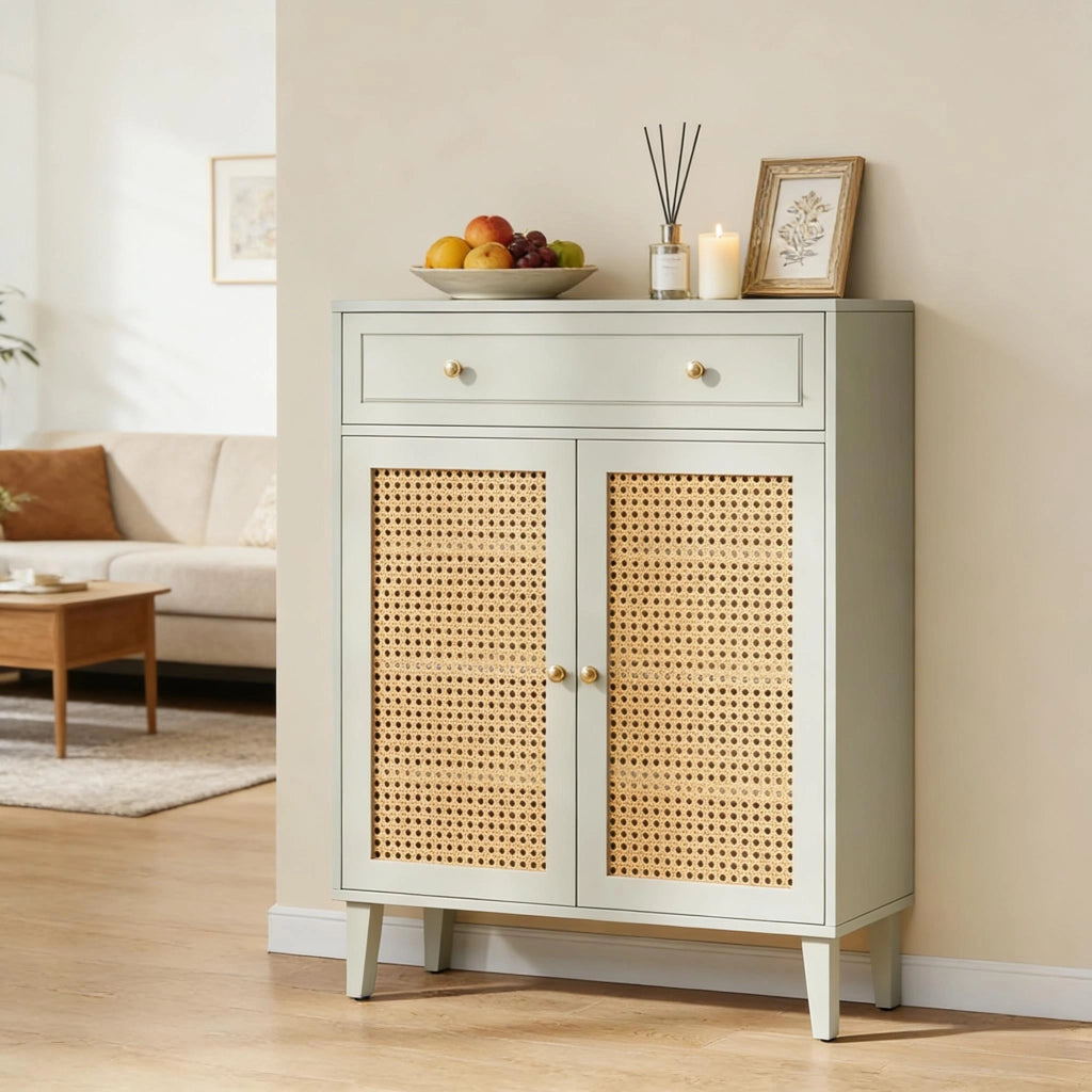 Scarpiera con ripiani regolabili e cassetto, per ingresso e camera da letto, in MDF, verde menta, 80 × 35 × 100 cm