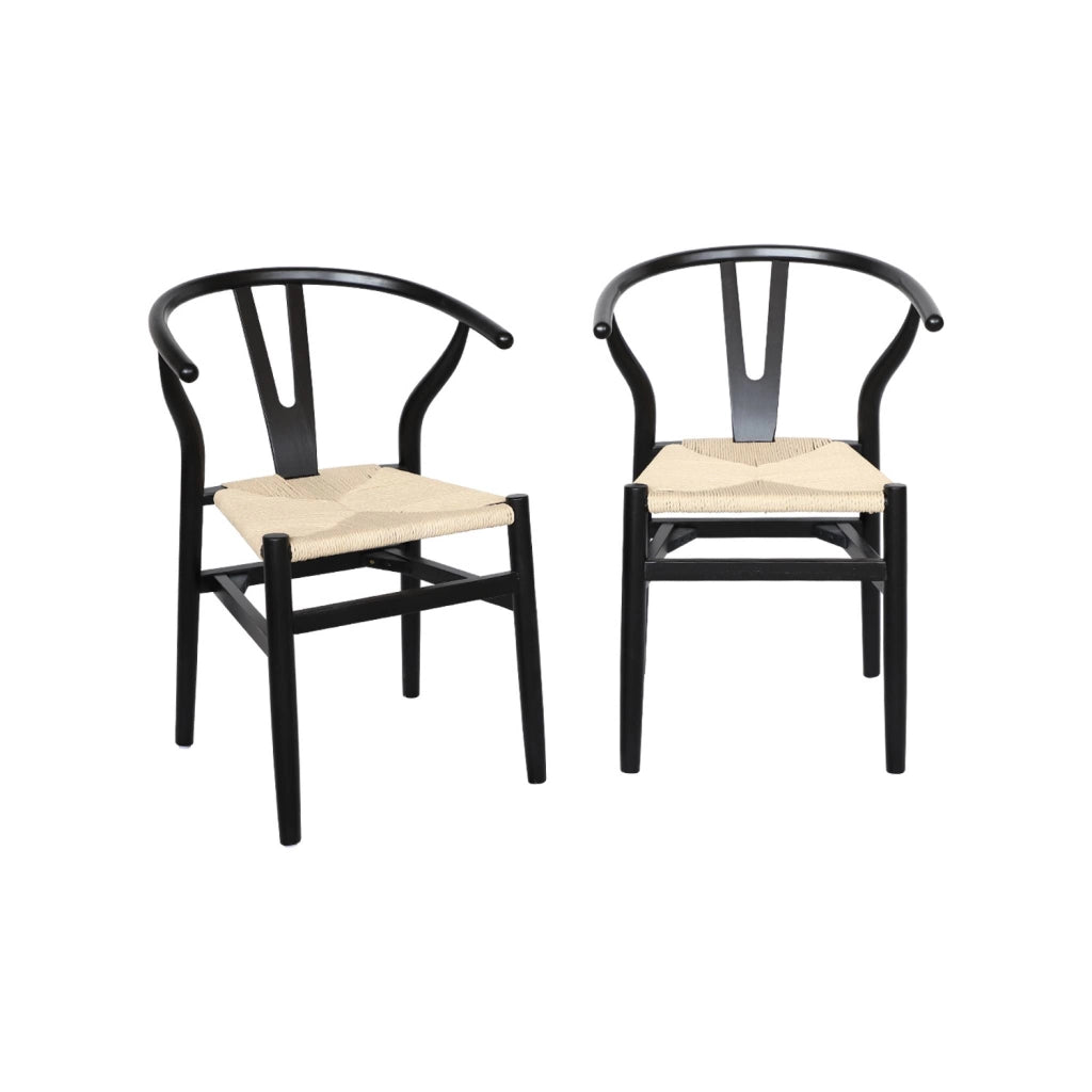 Set 2 sede in legno con seduta in corda, nero