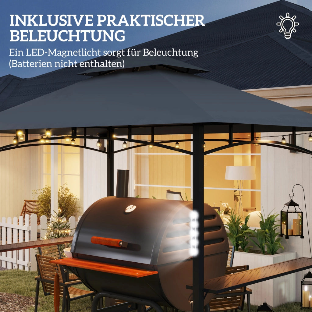GAZEBO PER GRILL 243x148x248 cm Grigio scuro in metallo con LED