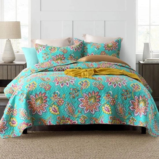 Sprei in cotone - Omkeerabile - Set da 3 - Verde/bianco - 100% cotone - Kingsize