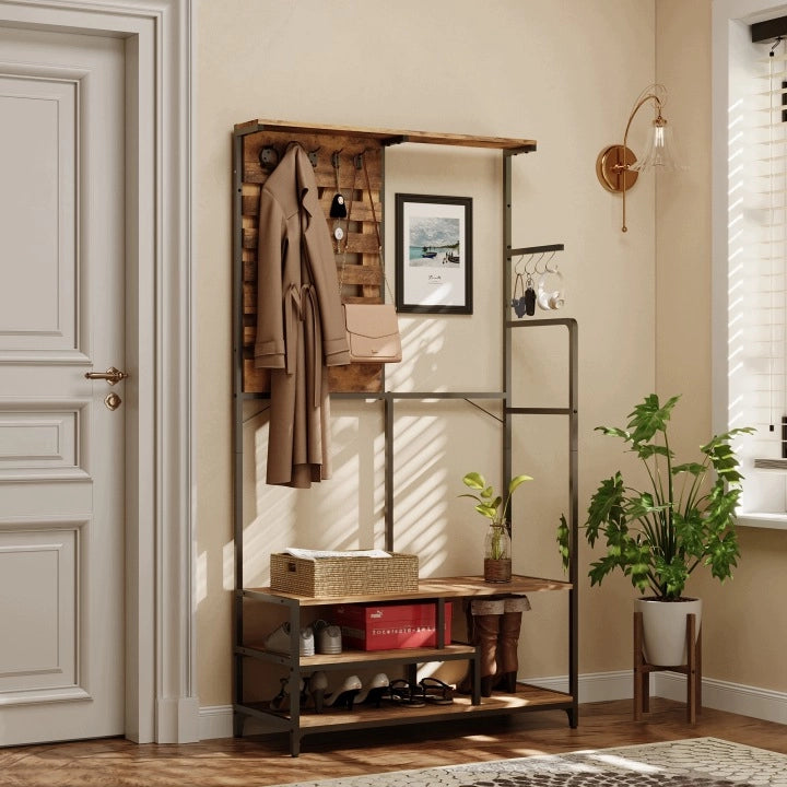 Appendiabiti in stile industriale, scarpiera, mobile da ingresso in stile loft, seduta