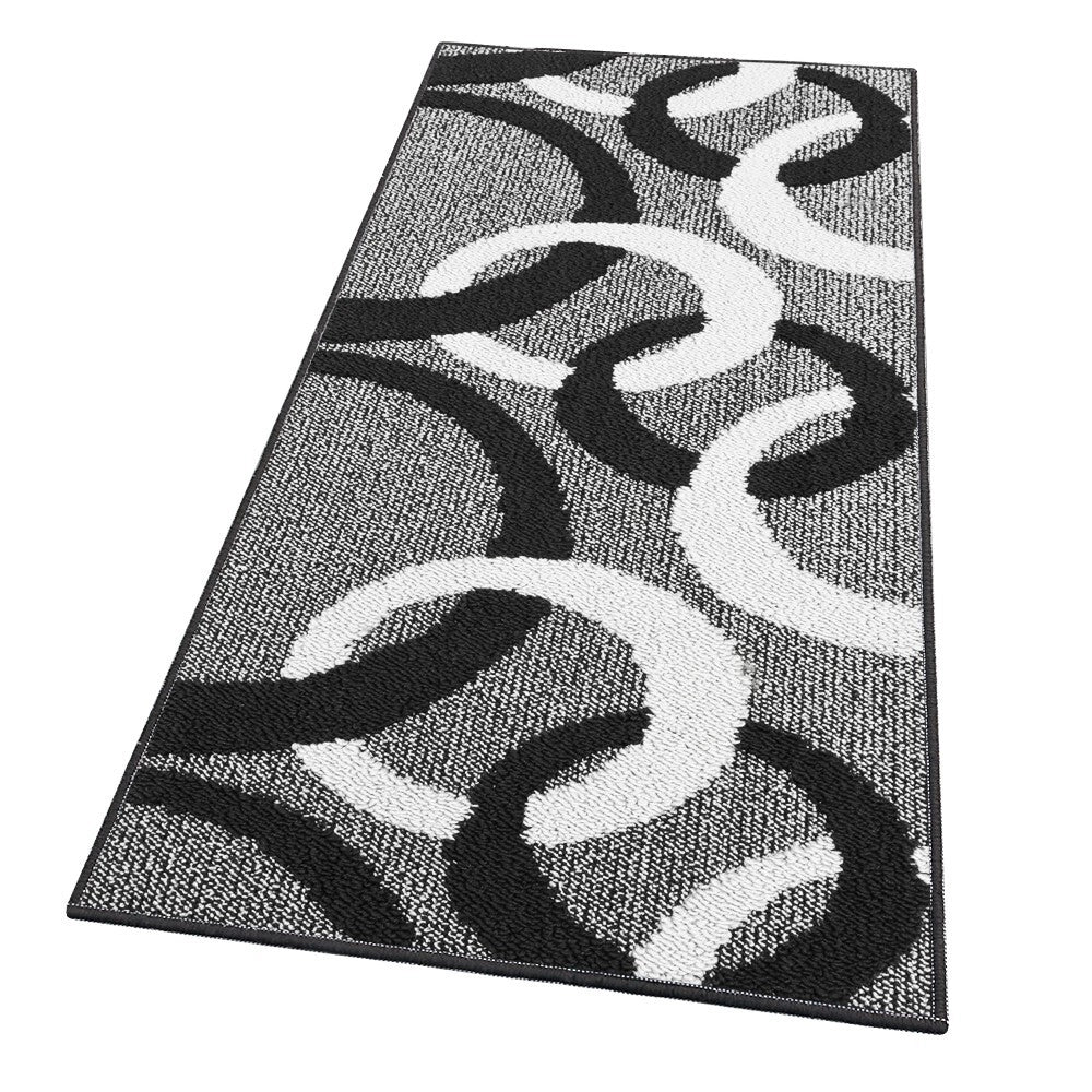 Tappeto Cucina 57x240 Cm Tridimensionale Cerchi 3D Assorbente Morbido Moderno Antiscivolo Nero
