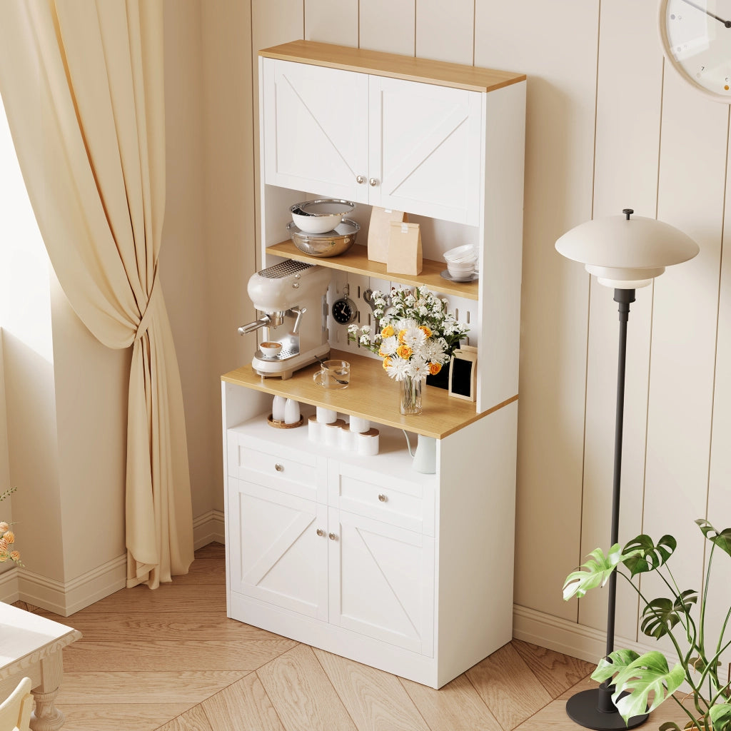 Credenza con 4 Ante e 2 Cassetti ¨C Xylo ¨C Bianco con Maniglie Argento