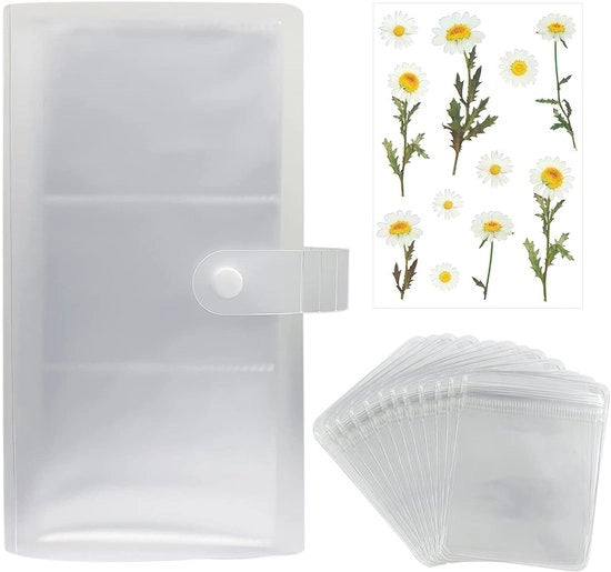 Organizzatore di gioielli trasparente, 84 sloti con 50 contenitori chiusi e etichette adesive a forma di fiore, libreria di archiviazione per gioielli, adatta per bracciali, anelli, orecchini, ecc.
