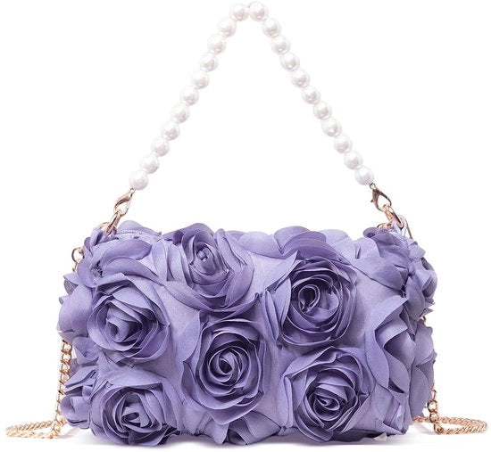 Borsa a Mano per Donna con Fiori 3D in Tulle per Matrimonio, Prom, Festa
