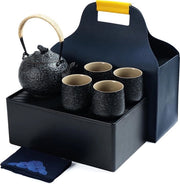 Servizio da tè portatile in legno di carbone, 1 Teekanne (700 ml/25 oz) + 4 Tazze da tè (205 ml/7.2 oz), U2, cassetta per conservare le foglie di tè, set da tè Teekanne e borsa