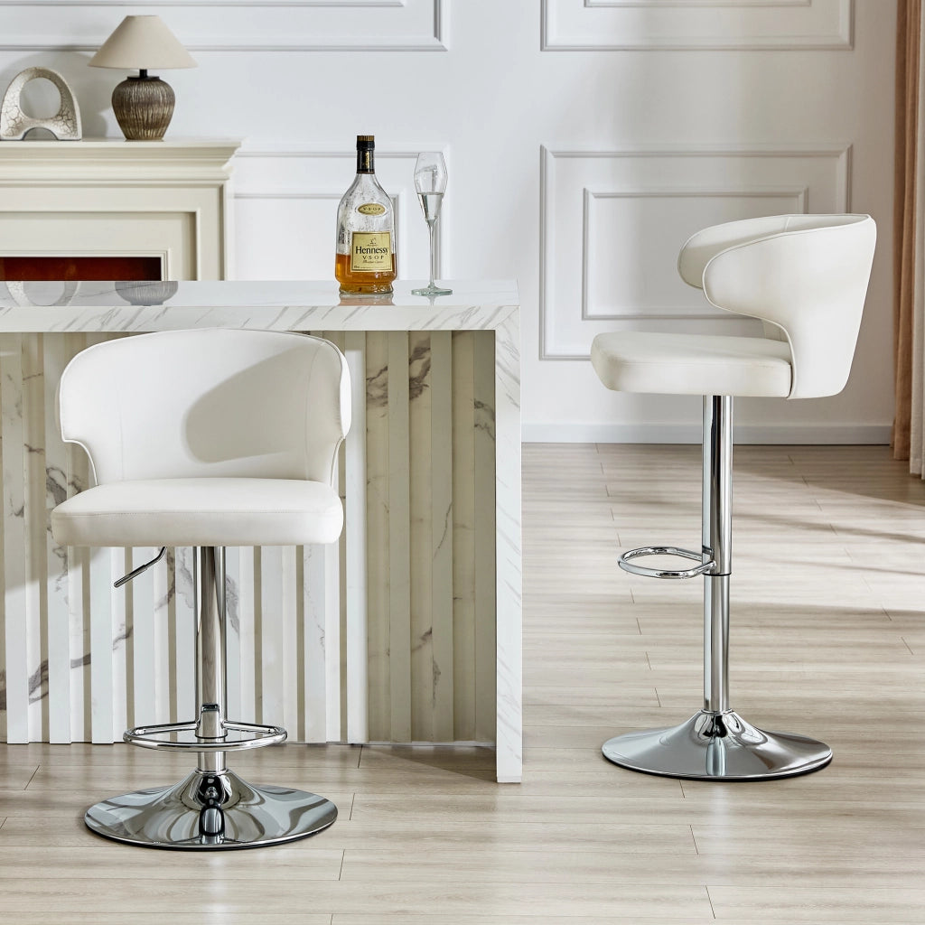 Sgabello da bar girevole con altezza regolabile, schienale ergonomico e poggiapiedi, in pu bianco