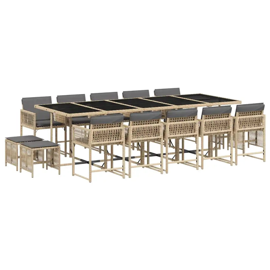 Set Pranzo da Giardino 15 pz con Cuscini Beige Misto Polyrattan 3211536