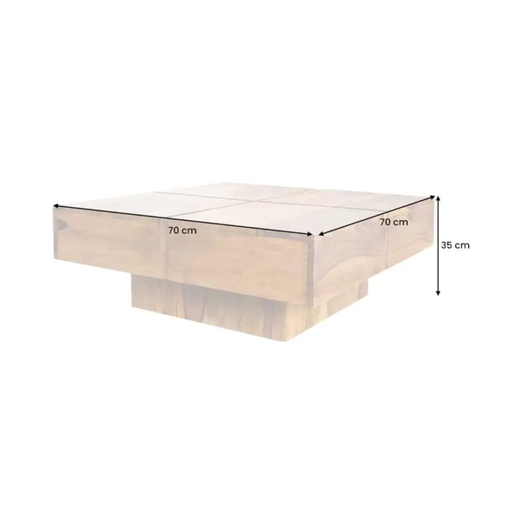 Tavolino basso TOLB 70 cm in legno massiccio di Sheesham – Tavolino basso quadrato design con piede centrale