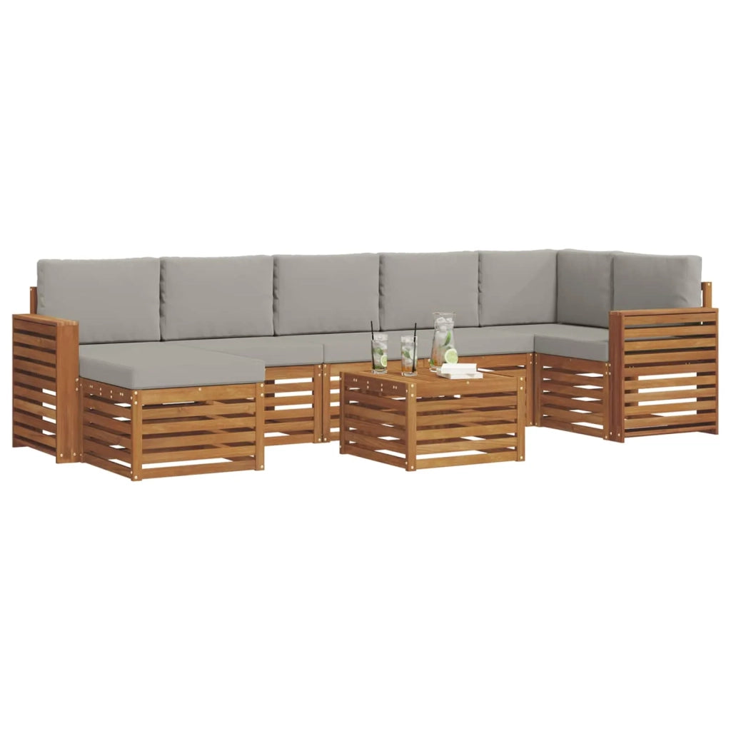 Set di divani da esterno 8 pcs Grigio Naturale e Chiaro