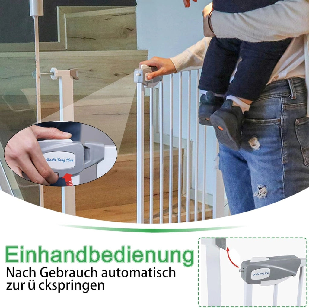 Griglia di protezione per scale, 100 cm, senza foratura, per porte e scale, con chiusura automatica, per bambini, per cani e bambini, per 105-115 cm (bianco), WR-(HAG1241D)