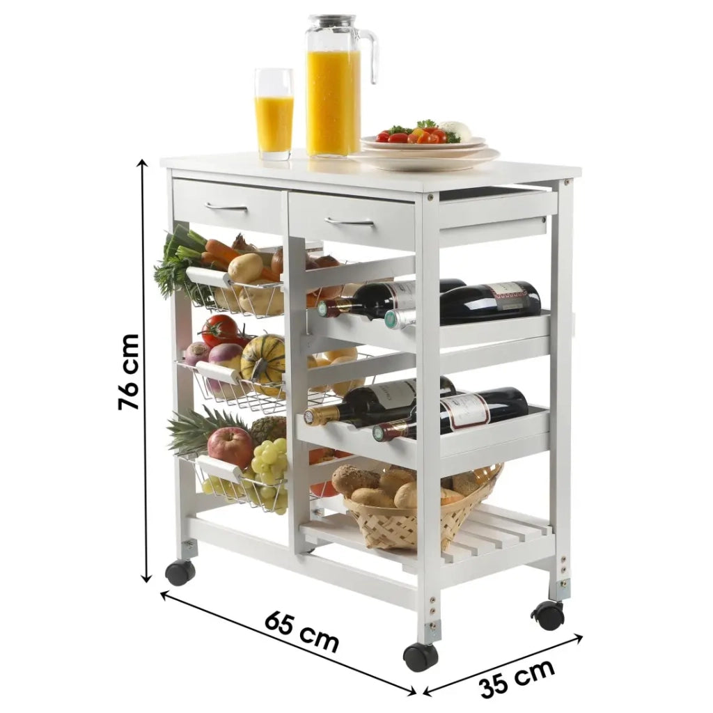 Carrello di servizio bianco con ruote - 2 cassetti e 3 ripiani, dimensioni 65x35x76 cm - Collezione ROLLYX